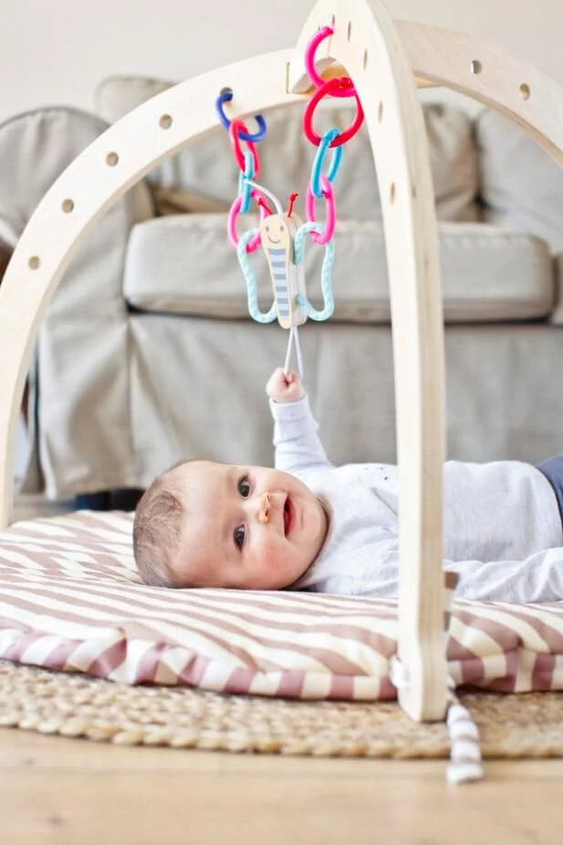 آویز پروانه هاپه - اسباب بازی تعاملی کودک با بال های جداشدنی ایمن برای جویدن | قابل اتصال به تخت و کالسکه | تشویق آگاهی از حیوانات | ایده آل برای نوزادان 0-5 ماه