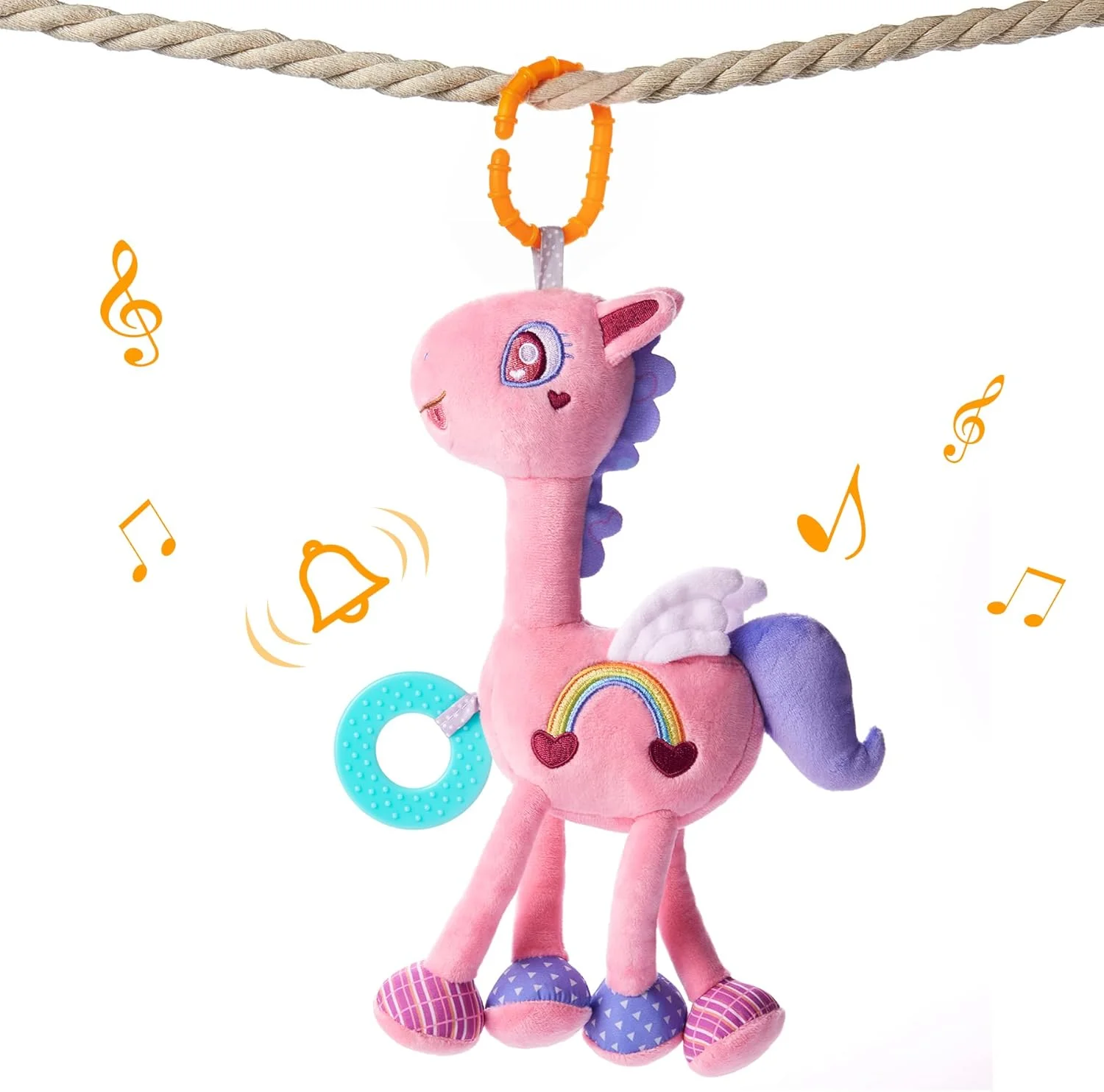 اسباب بازی های کالسکه کودک TUMAMA، اسباب بازی های صندلی ماشین کودک، اسباب بازی های نوزاد، اسباب بازی های یادگیری حسی جیر جیر کننده با دندان گیر، جغجغه های نرم زنگوله دستی برای 0، 3، 6، 9، 12 ماهگی، تولد نوزاد