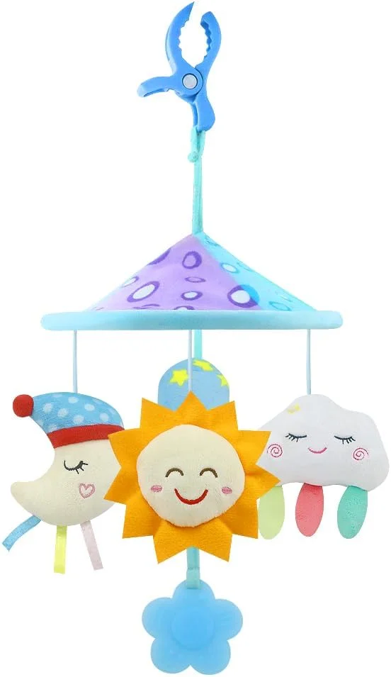 آویزهای کالسکه کودک Caterbee، مناسب برای تخت و پارک، آویز صندلی ماشین با جغجغه نرم برای نوزادان 0 ماه به بالا (آسمانی)