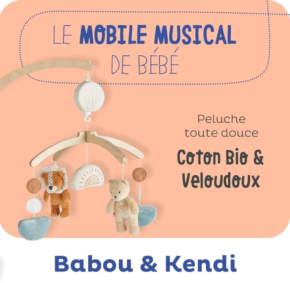 آویز موزیکال چوبی پاستلی Babou & Kendi نوکیز - مناسب تخت نوزاد، گهواره و پارک بازی - اسباب بازی آموزشی