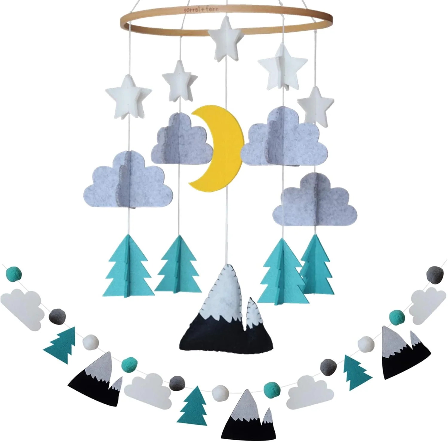 آویز تخت کودک سورل + فرن - آویز تخت تزئینی شب جنگلی ستاره دار برای اتاق نوزاد پسر و دختر (نعنایی)