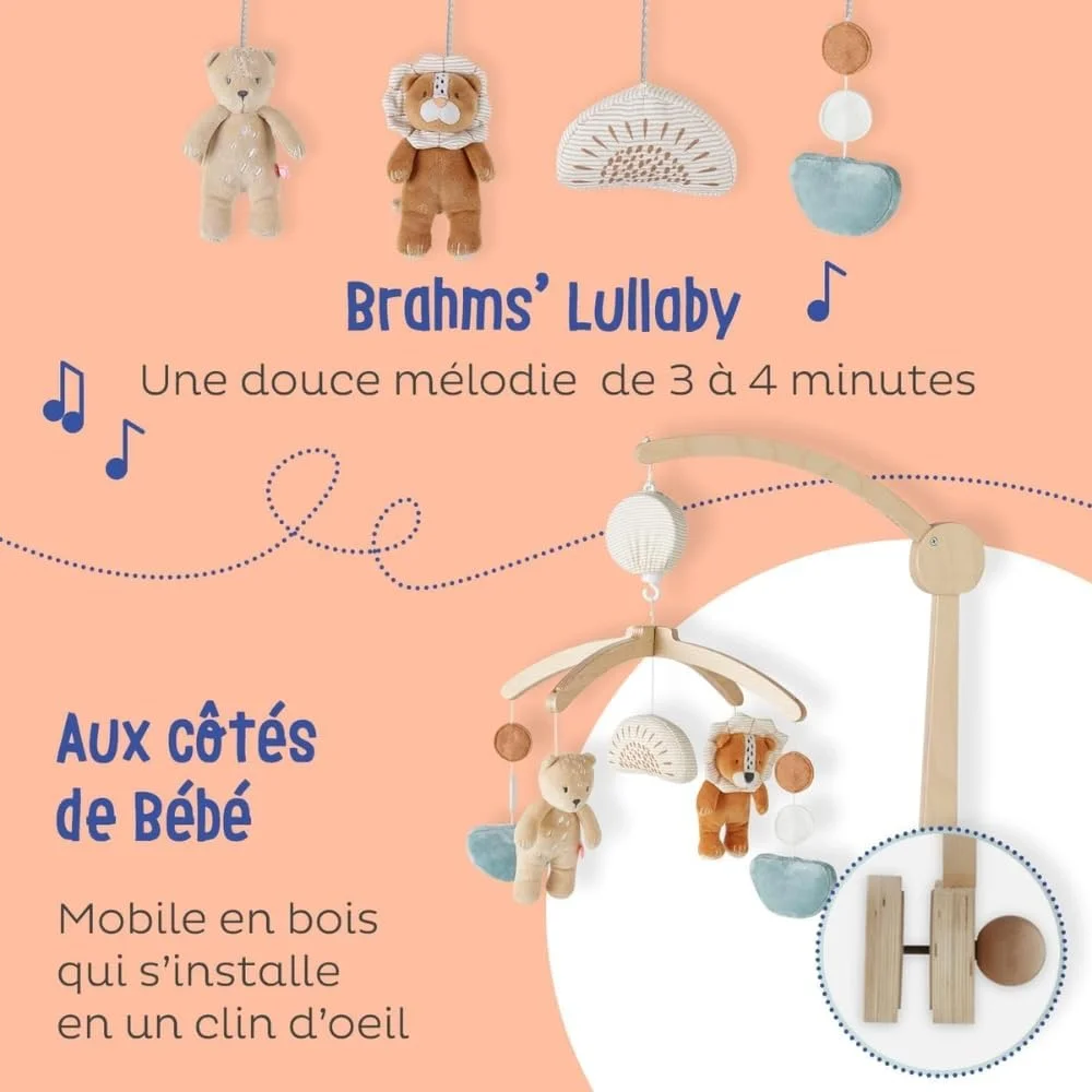 آویز موزیکال چوبی پاستلی Babou & Kendi نوکیز - مناسب تخت نوزاد، گهواره و پارک بازی - اسباب بازی آموزشی
