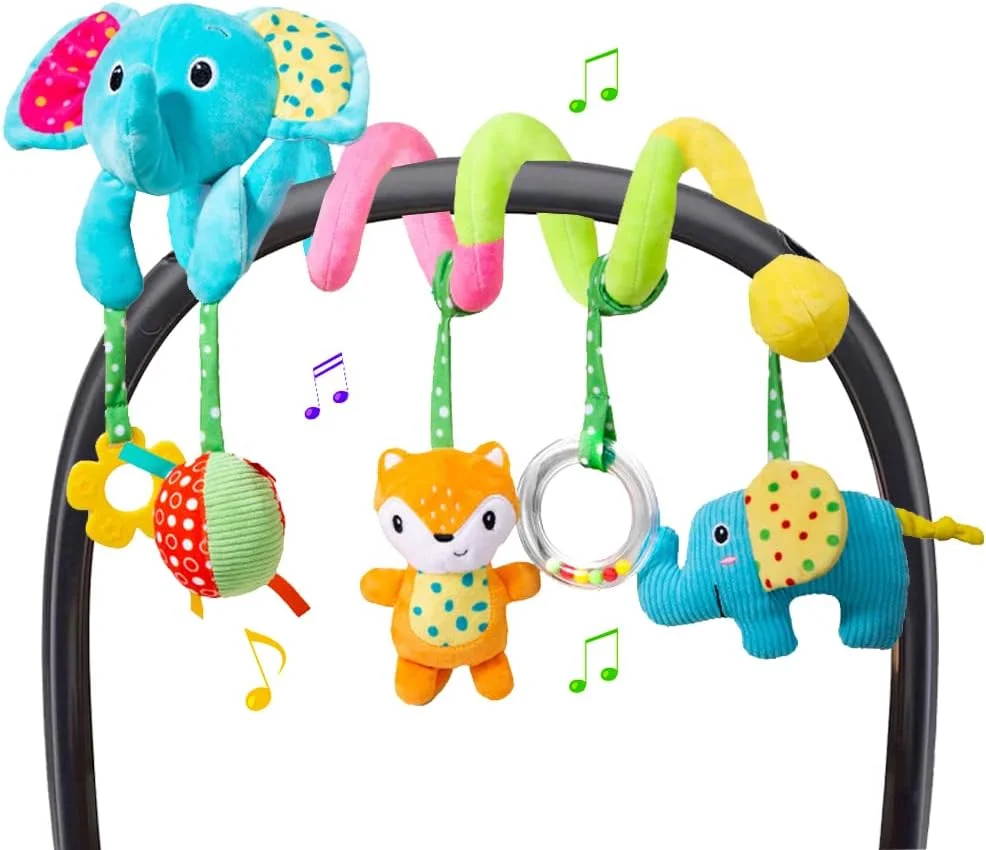 آویزهای صندلی ماشین ویل‌وی، اسباب‌بازی‌های آویز مارپیچی پولیشی برای صندلی ماشین، کالسکه، تخت نوزاد، موبایل با جغجغه و صدای BB، اسباب‌بازی کودک برای 0، 3، 6، 12 ماهگی