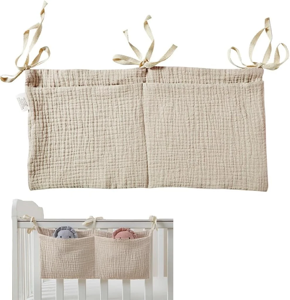 کیف آویز کنار تخت کودک BIGTHREE، کیف نظم دهنده تخت خوابگاهی، کیف نظم دهنده تخت کودک 2 در 1، آویز کنار تخت، مناسب برای نگهداری اسباب بازی، پوشک و پستانک کودک (بژ)