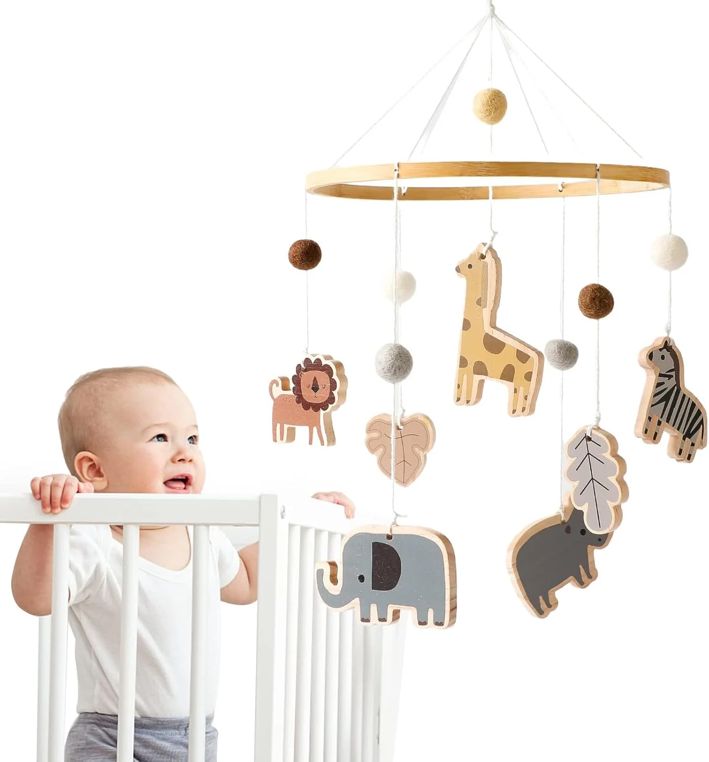 آویز بالای تخت نوزاد - آویز حیوانات جنگلی - آویز سافاری اتاق کودک برای دختر یا پسر | آویزهای دست ساز با طرح های خنثی | آویز سقفی حیوانات وحشی