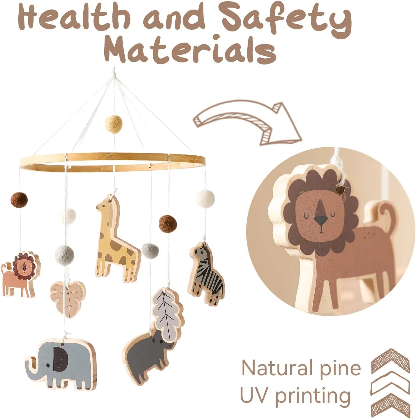آویز بالای تخت نوزاد - آویز حیوانات جنگلی - آویز سافاری اتاق کودک برای دختر یا پسر | آویزهای دست ساز با طرح های خنثی | آویز سقفی حیوانات وحشی