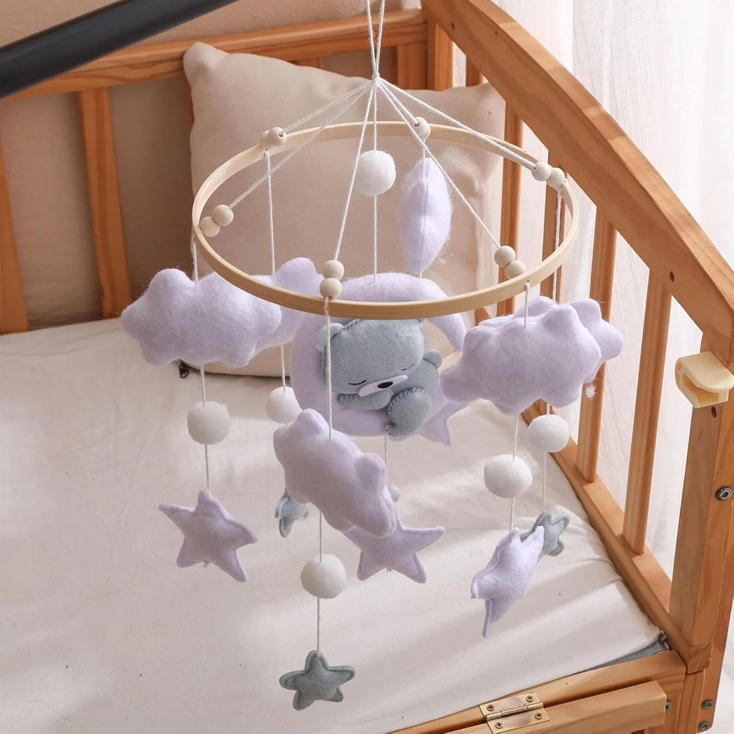 آویز موبایل تخت نوزاد - آویز خرس خوابیده برای تخت نوزاد، اسباب بازی تخت برای دکوراسیون اتاق کودک، دکور دیوار اتاق خواب، مورد علاقه دختران