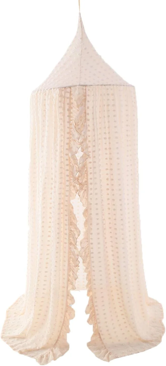 سایبان تخت کودک Wonder Space - توری شیفون توری با منگوله، چادر رویایی پری دخترانه، پرده آویز تخت نوزاد اتاق کودک، دکوراسیون گوشه مطالعه کودکان (بژ)