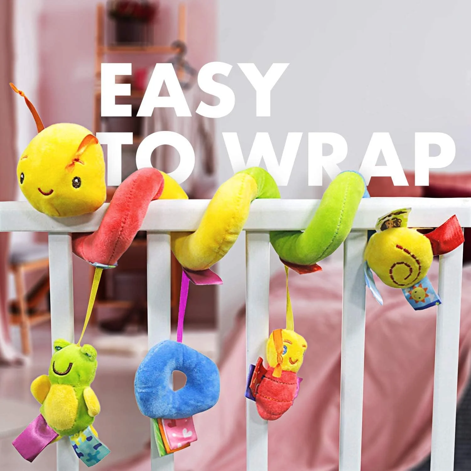 اسباب بازی فنری کودک کیدولا برای بازی یا آویزان کردن به کالسکه، تخت، صندلی ماشین یا گهواره، مخمل حسی با جغجغه و زنگوله، اسباب بازی مسافرتی برای پسران و دختران (3+ ماه)