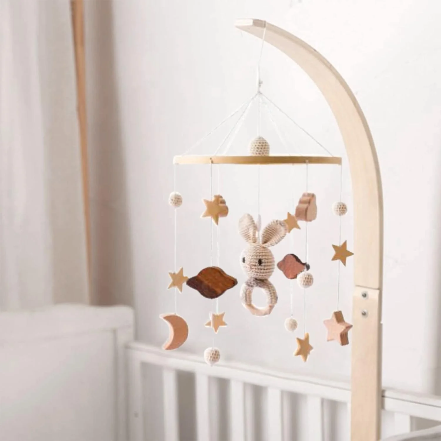 آویز تخت نوزاد، آویز تخت کودک طرح ابر سه بعدی، خرگوش و حیوانات، مناسب اتاق کودک دختر و پسر، دکوراسیون اتاق نوزاد (B)