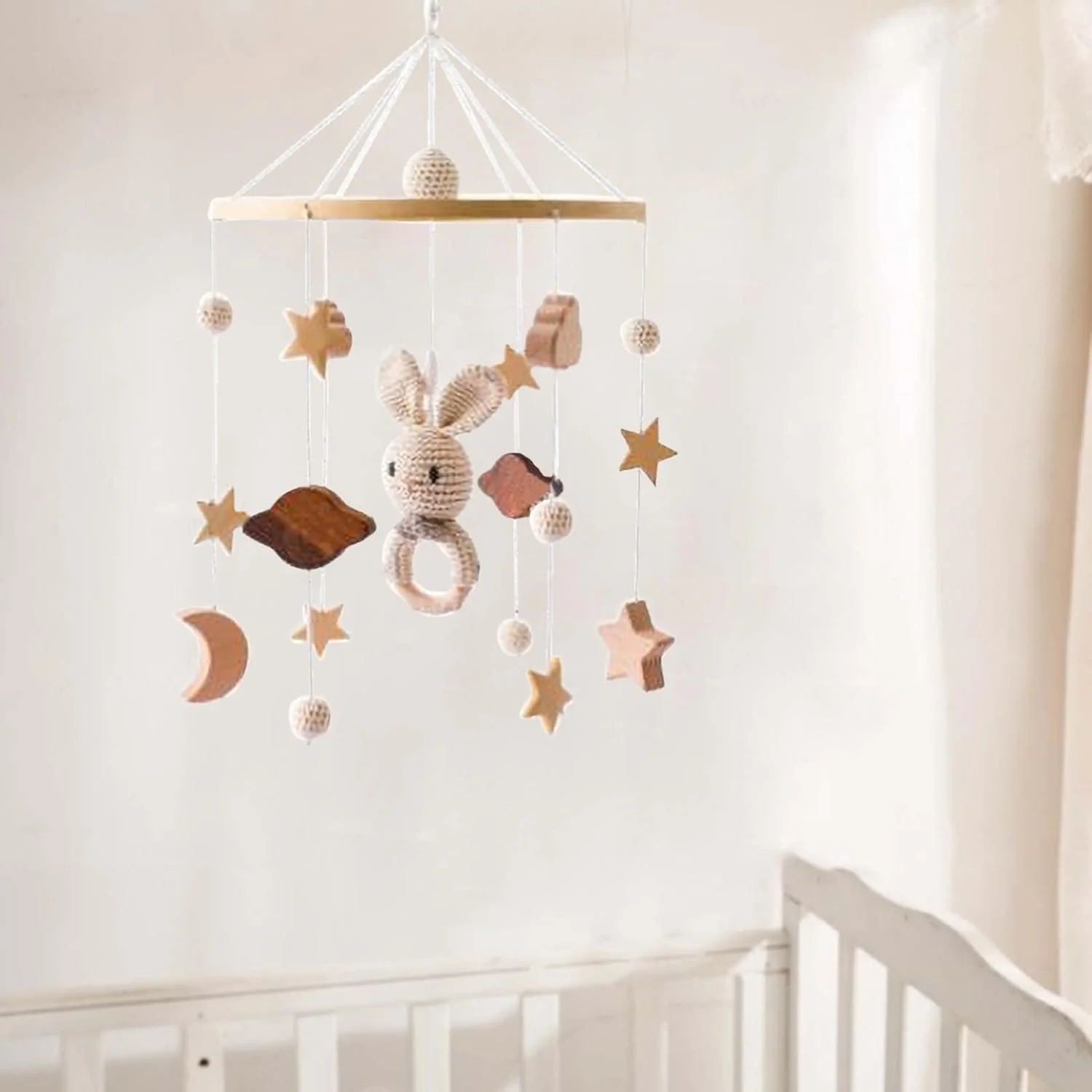 آویز تخت نوزاد، آویز تخت کودک طرح ابر سه بعدی، خرگوش و حیوانات، مناسب اتاق کودک دختر و پسر، دکوراسیون اتاق نوزاد (B)