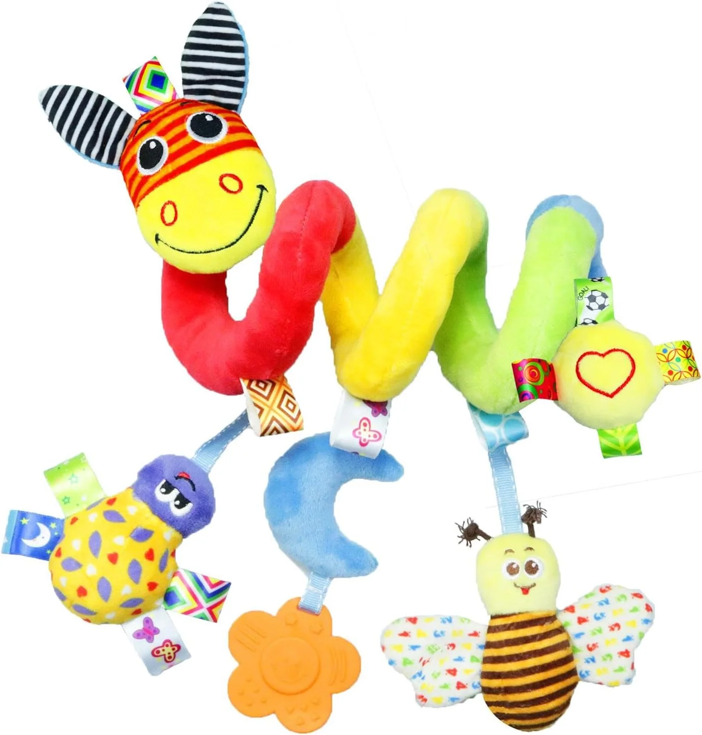 اسباب بازی های آویز مارپیچی تخت نوزاد، اسباب بازی های نرم پولیشی آویز کردنی برای کالسکه و تخت کودک، اسباب بازی های حسی آموزشی اولیه، اسباب بازی های مارپیچی فعالیت برای صندلی ماشین، کالسکه و تخت نوزاد برای نوزادان پسر و دختر