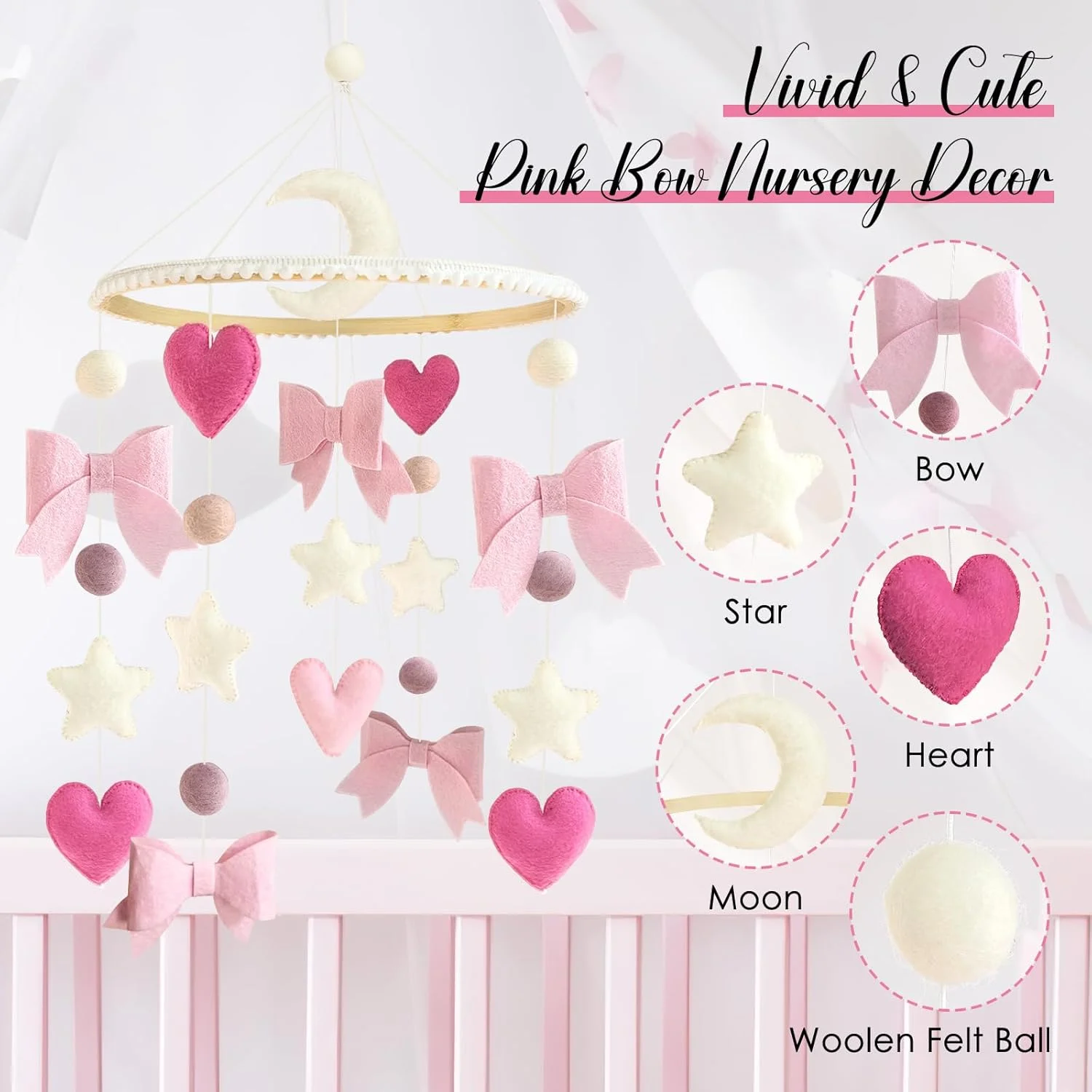 آویز تخت نوزاد با پاپیون صورتی، تزئین دست ساز اتاق کودک با پاپیون ظریف، آویز تزئینی اتاق دخترانه صورتی مناسب گهواره، هدیه نوزادی آویز تخت نوزاد با پاپیون صورتی، تزئین دست ساز اتاق کودک با پاپیون ظریف، آویز تزئینی اتاق دخترانه صورتی مناسب گهواره، هدیه نوزادی