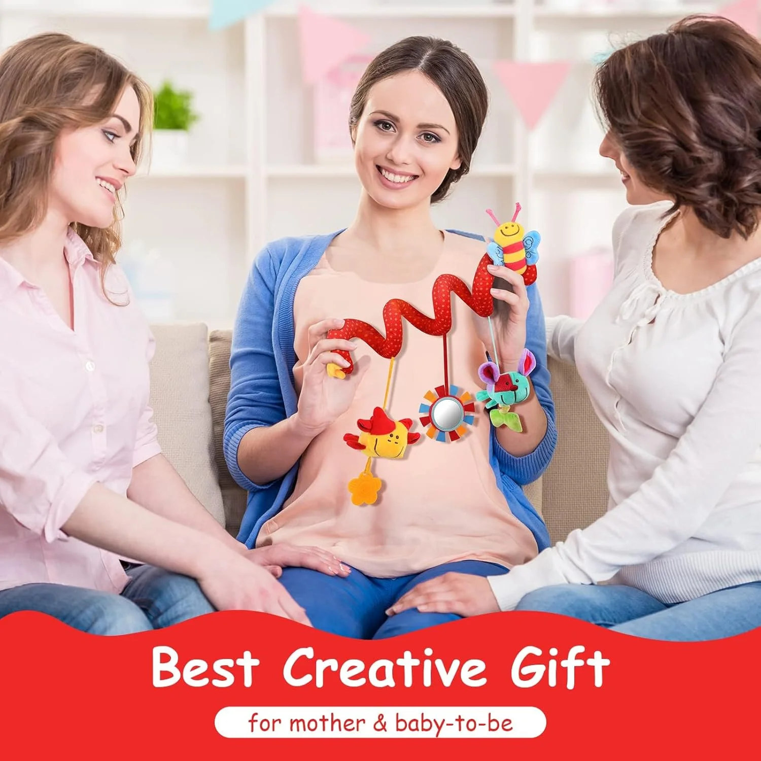 اسباب بازی آویز مارپیچ طرح زنبور SKEIDO، اسباب بازی حسی برای کالسکه، صندلی ماشین و تخت نوزاد | اسباب بازی تعاملی کودک با صدای جیر جیر، بال های چروک و آینه