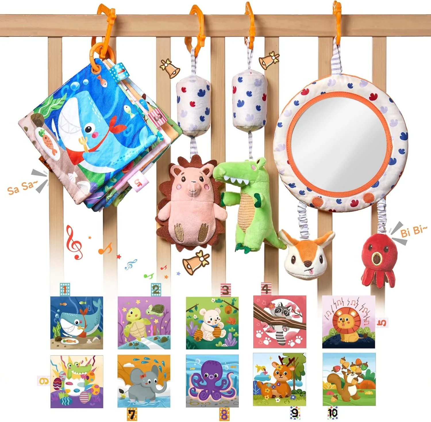 اسباب بازی صندلی ماشین کودک توماما مناسب نوزادان 0-6 ماه، جغجغه، آویز کالسکه، آینه، صدای خش خش، اسباب بازی های فشاری هدیه برای نوزاد دختر و پسر