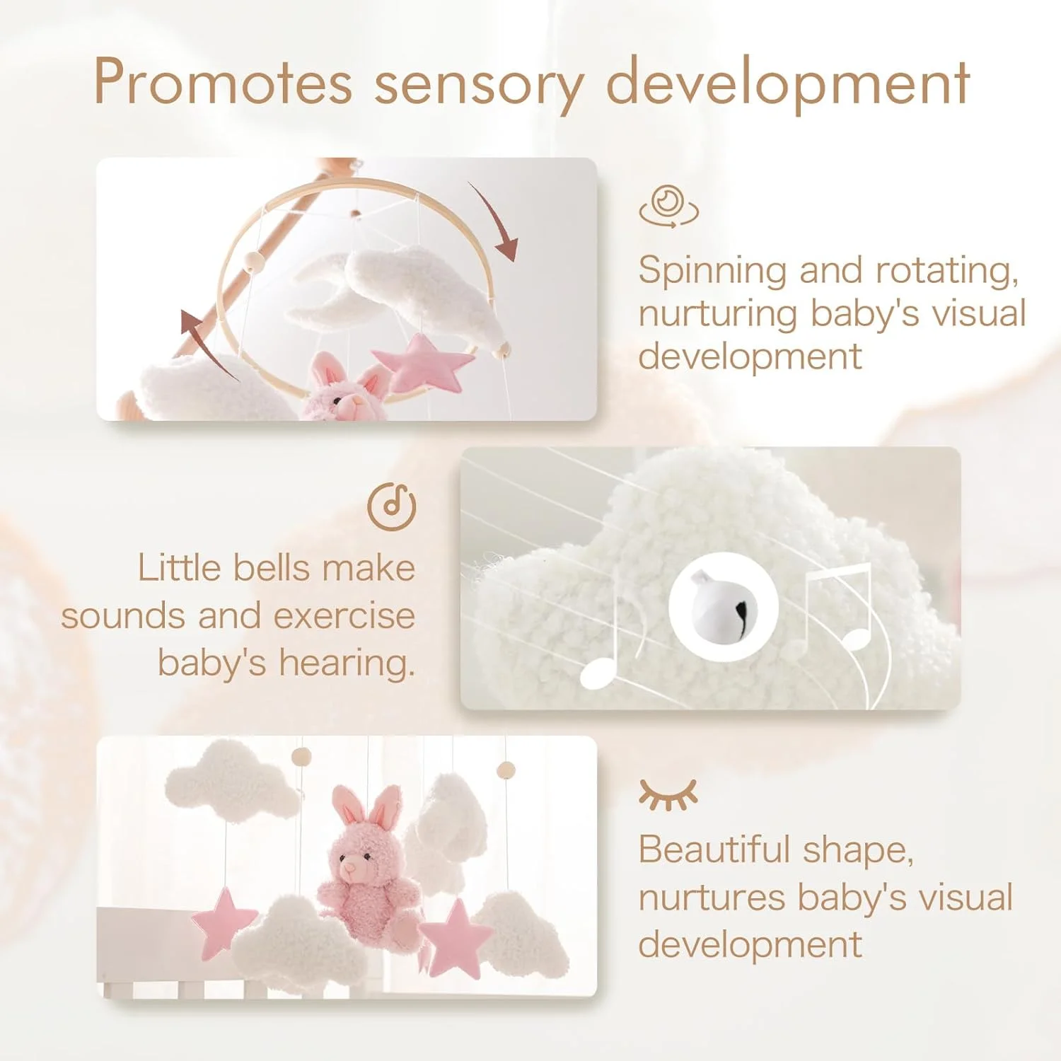 آویز تخت نوزاد طرح خرگوش، مناسب اتاق کودک دختر و پسر، آویز مخملی تدی، دکور اتاق نوزاد، آویز بالای تخت نوزاد، هدیه نوزادی (خرگوش صورتی)