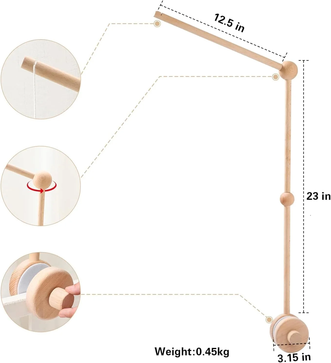 آویز تخت نوزاد برای دختران و پسران | آویز تخت سبک بوهو | آویز بافتنی دست‌ساز با طرح‌های خنثی | آویز سقفی - ستاره، ابر، ماه (رنگ چوب)