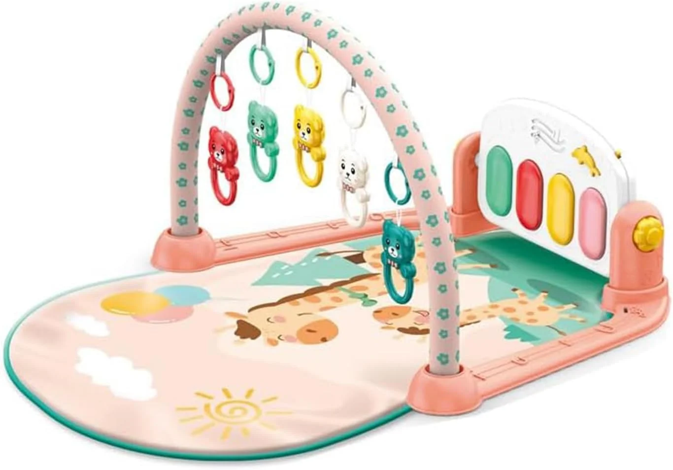 تشک بازی پیانویی کودک Baybee، تشک بازی و سرگرمی نوزاد با 5 آویز اسباب بازی و پیانوی چرخشی، مناسب برای خزیدن نوزادان 0 تا 12 ماه