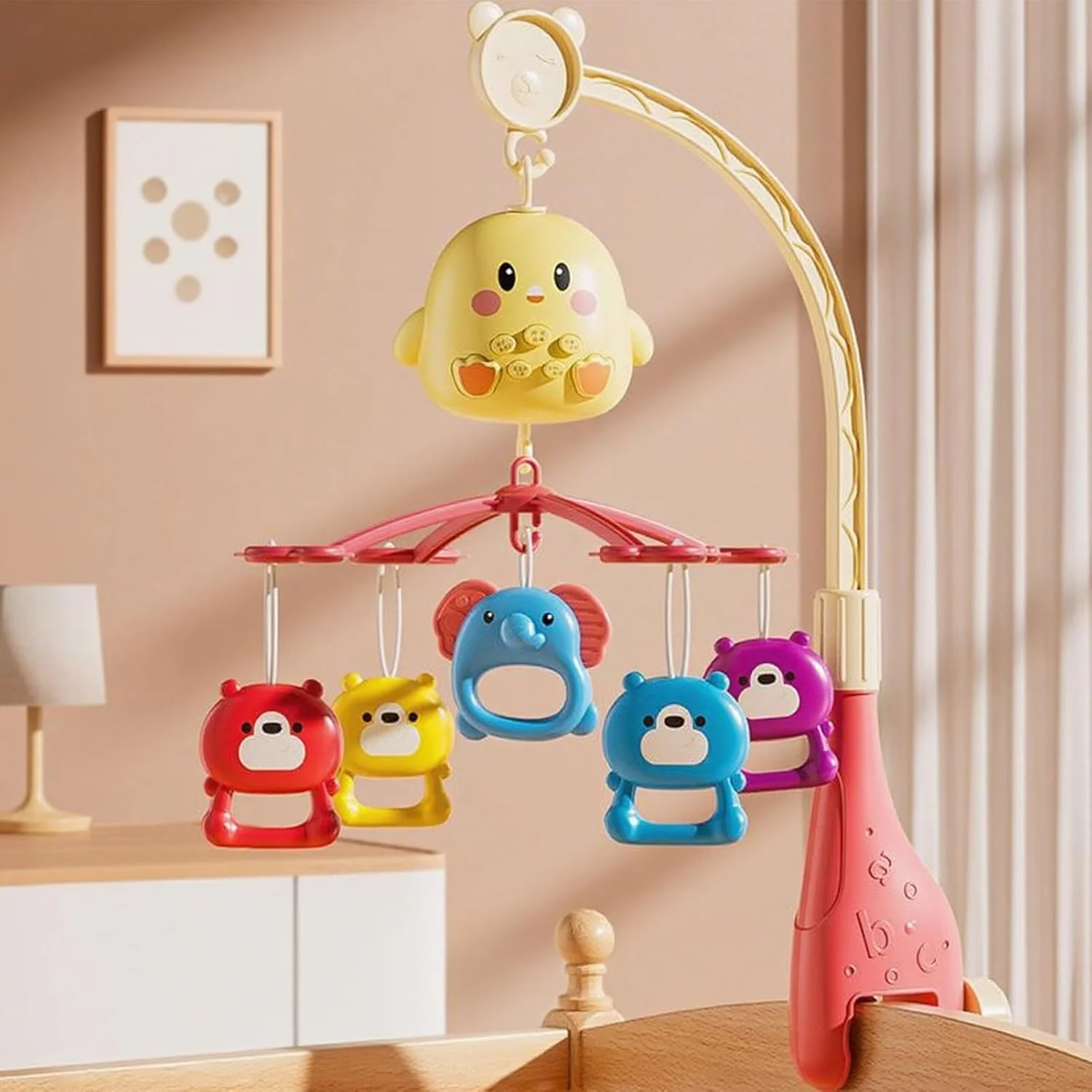 موبایل تخت نوزاد موزیکال - اسباب بازی چرخشی و آرامش بخش قابل حمل با کنترل از راه دور برای تخت خواب، اتاق خواب، کالسکه، مناسب برای نوزادان 0-18 ماه دختر و پسر