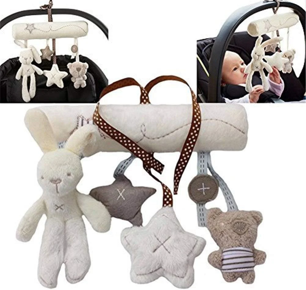 آویز تخت نوزاد طرح خرگوش و ستاره موزیکال - سفید، بادوام و کاربردی