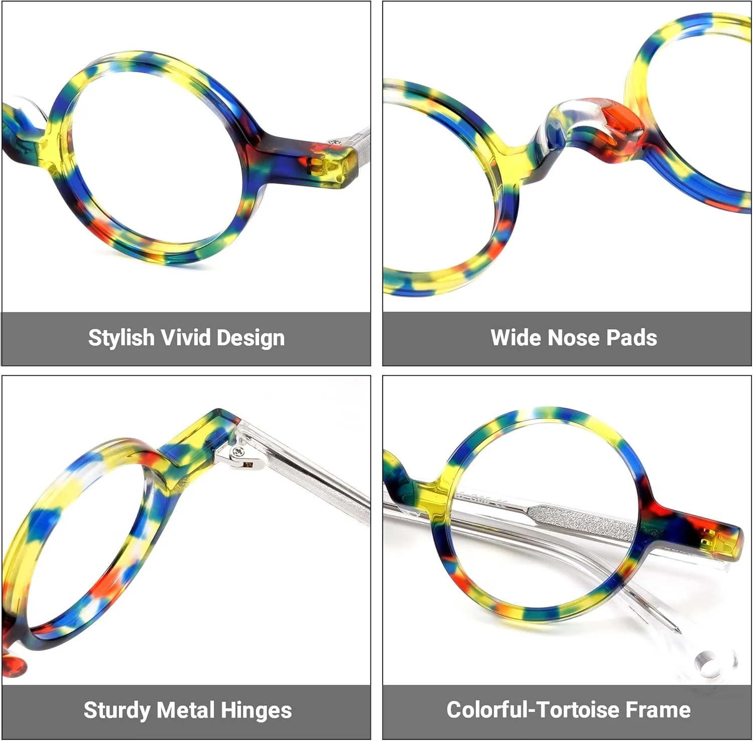 فریم عینک گرد استات زیلول با عدسی شفاف بدون نمره برای زنان و مردان