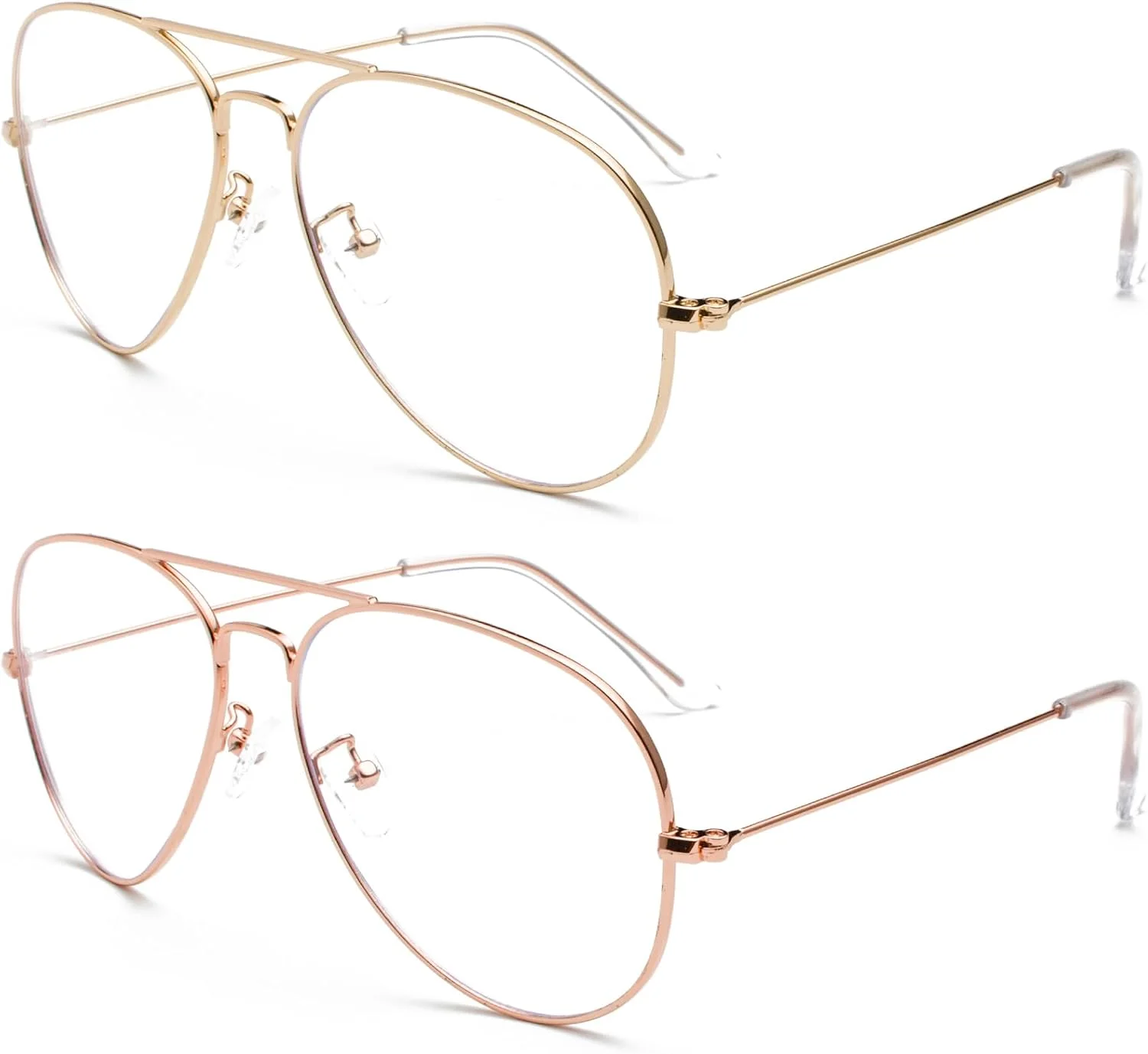 عینک خلبانی نور آبی EYLRIM برای زنان و مردان، فریم فلزی خلبانی، لنز شفاف، عینک کامپیوتر