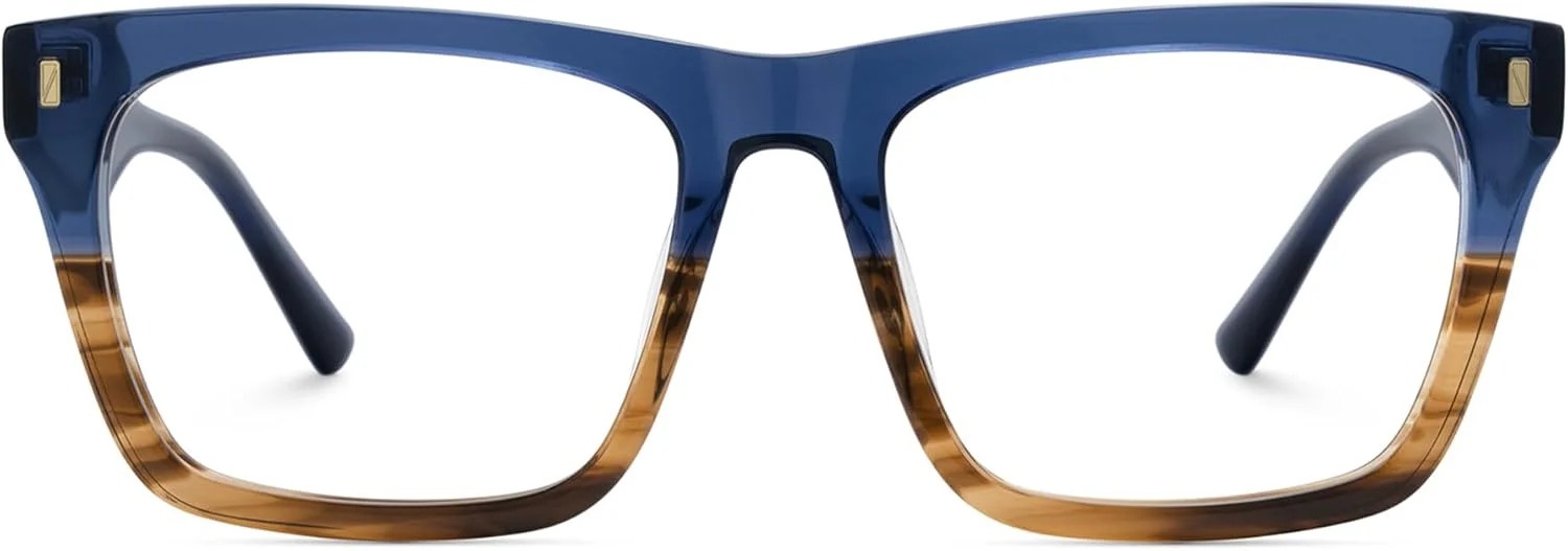 فریم عینک مستطیلی زیلول مردانه، فریم عینک استات با لنز شفاف و لولای فلزی ZJGA996987