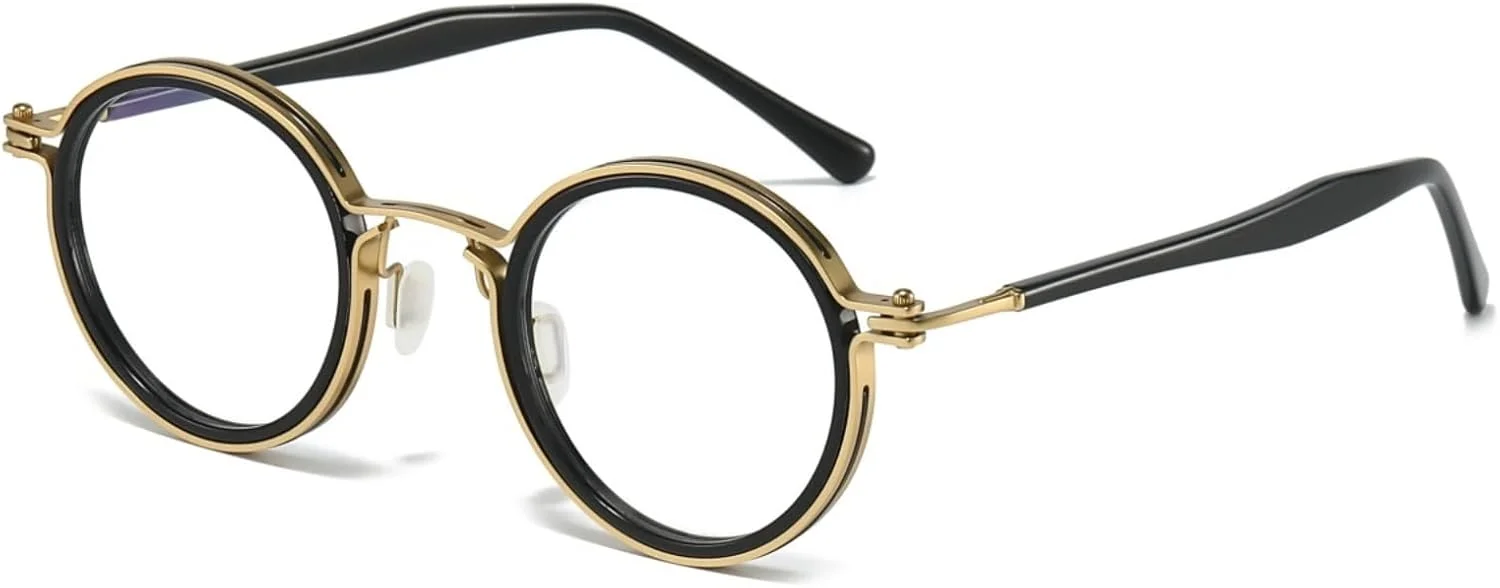 فریم عینک طبی استات تیتانیومی رترو JOLLYNOVA Tate، عینک گرد لوکس با لنزهای نور آبی 48-24-148 میلی‌متر