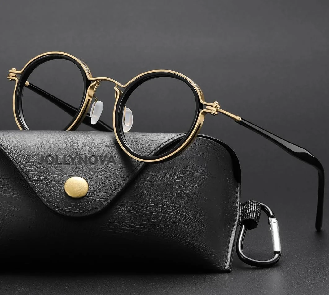 فریم عینک طبی استات تیتانیومی رترو JOLLYNOVA Tate، عینک گرد لوکس با لنزهای نور آبی 48-24-148 میلیمتر فریم عینک طبی استات تیتانیومی رترو JOLLYNOVA Tate، عینک گرد لوکس با لنزهای نور آبی 48-24-148 میلیمتر