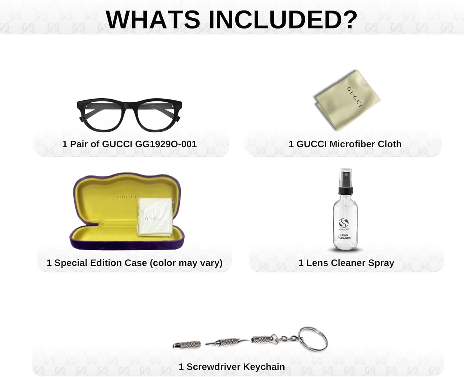 عینک طبی مردانه گوچی مدل GG1928O با لوگوی نوشتاری و کیت مراقبت از عینک لوکس eSHADES