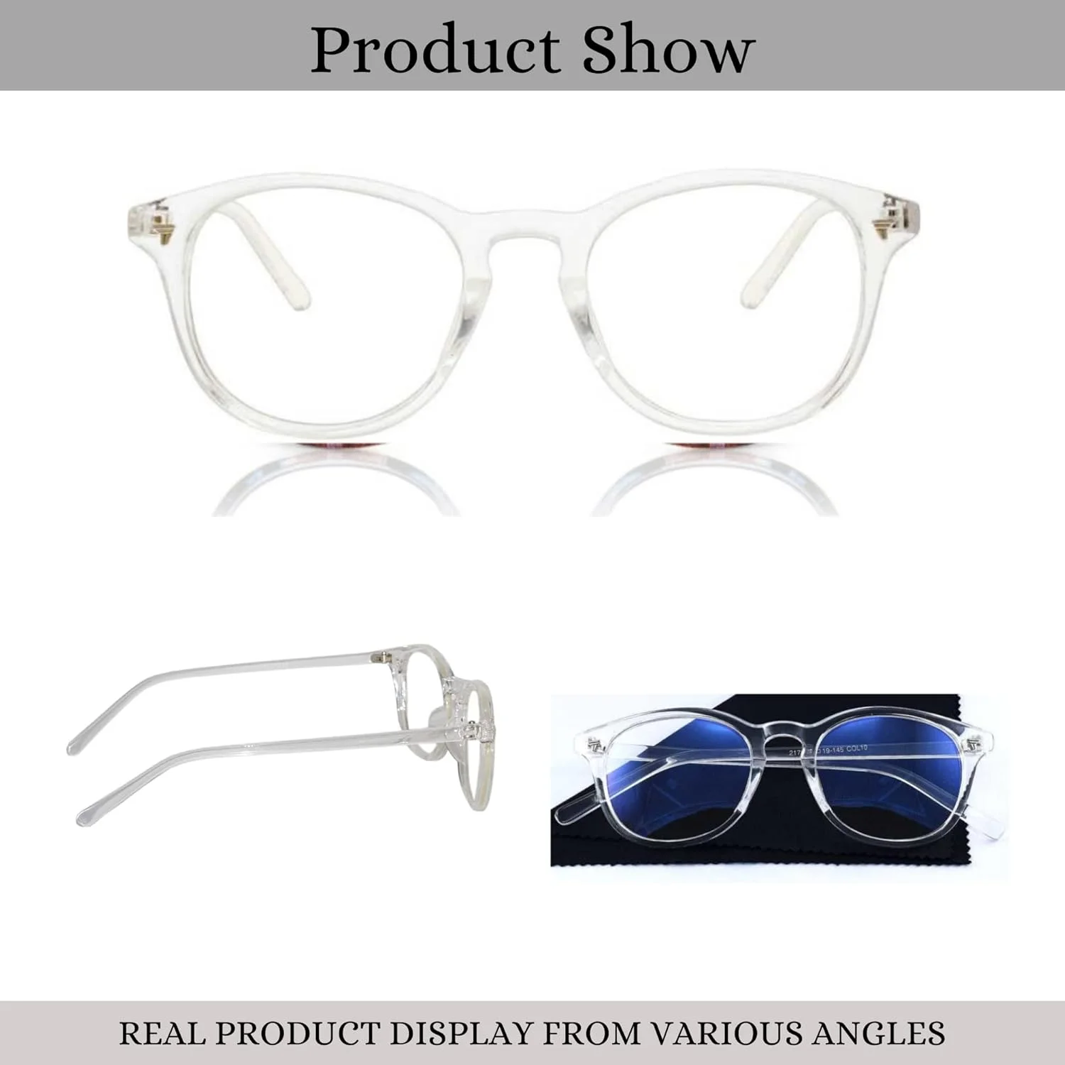 فریم عینک بیضی شکل ضد بازتاب نور با محافظت UV 4Flaunt مناسب آقایان و بانوان (شفاف) فریم عینک بیضی شکل ضد بازتاب نور با محافظت UV 4Flaunt مناسب آقایان و بانوان (شفاف)