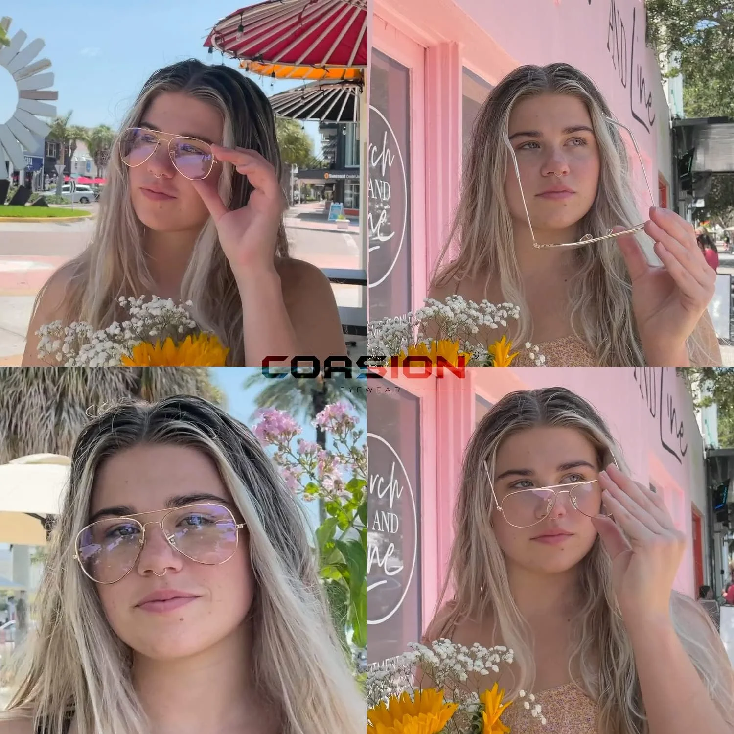 عینک خلبانی کلاسیک COASION بدون نمره، لنز شفاف، فریم فلزی، مناسب آقایان و بانوان