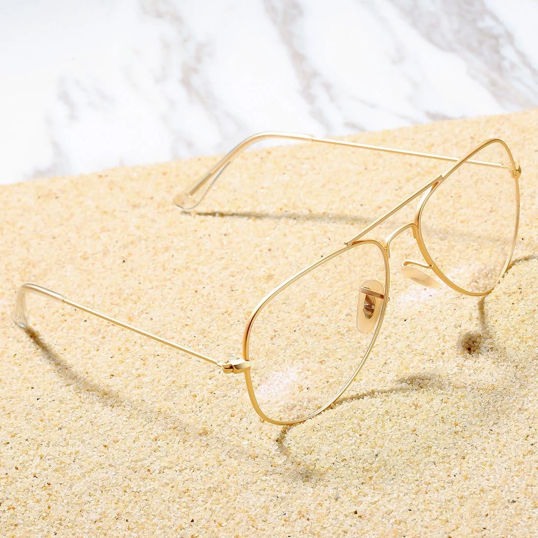 عینک خلبانی کلاسیک COASION بدون نمره، لنز شفاف، فریم فلزی، مناسب آقایان و بانوان