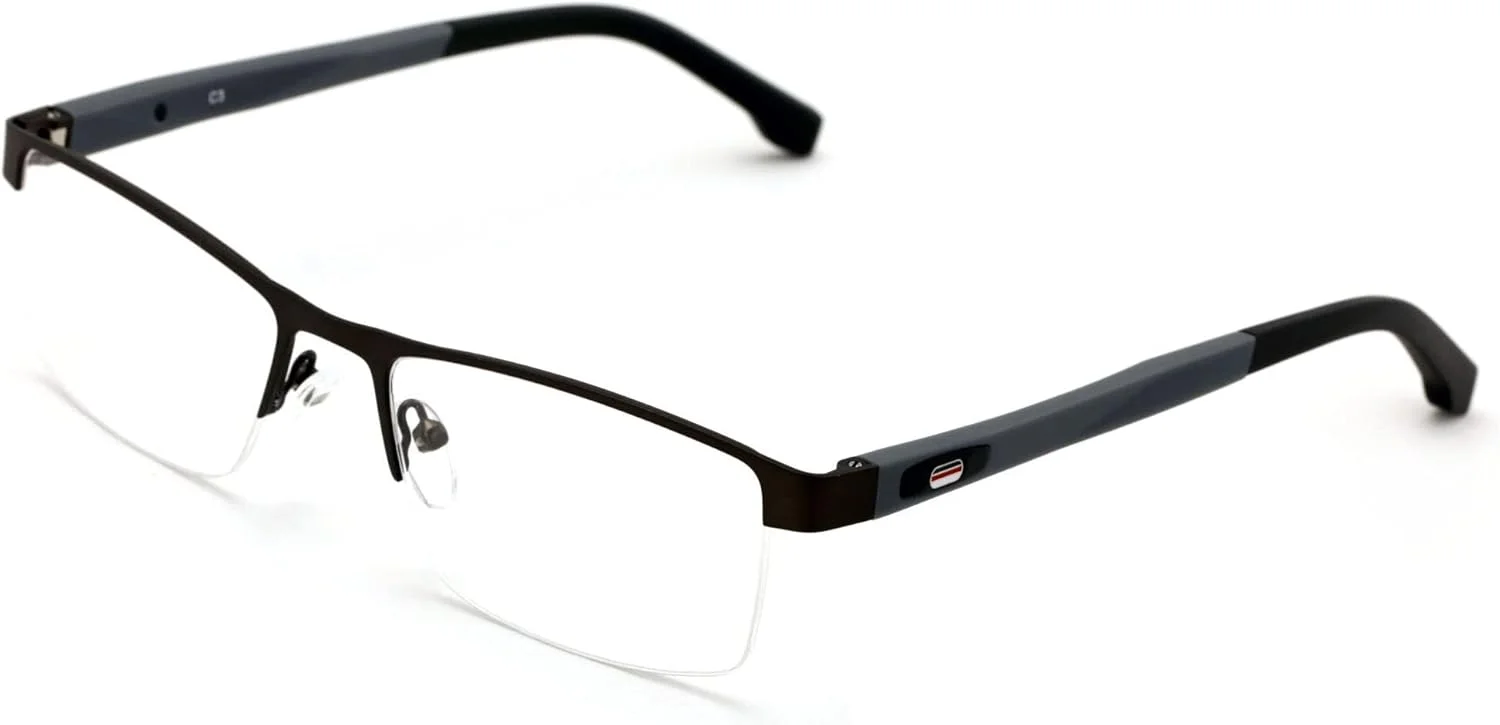 عینک مردانه V.W.E. نیمه بدون فریم مستطیلی با لنز شفاف (خاکستری)