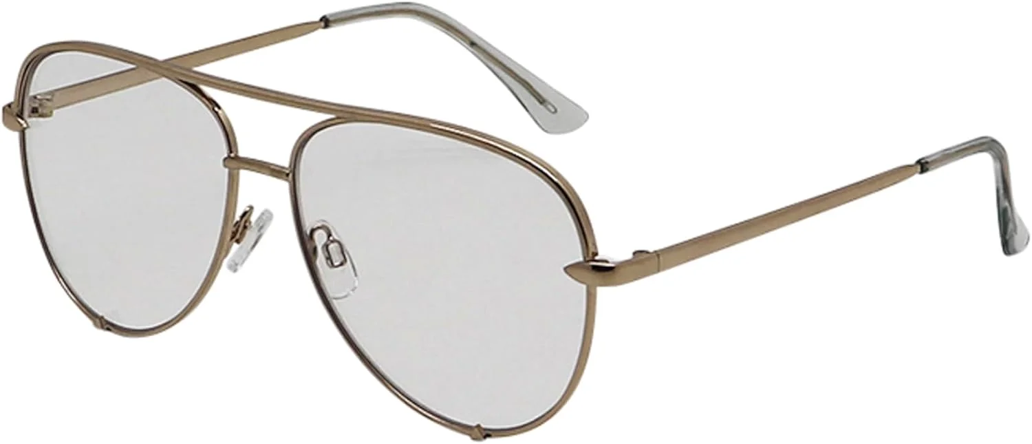 عینک خلبانی فشن Mad Shade برای آقایان و بانوان، فریم فلزی طلایی کلاسیک و مدرن، لنزهای شفاف، عینک سبک و بادوام