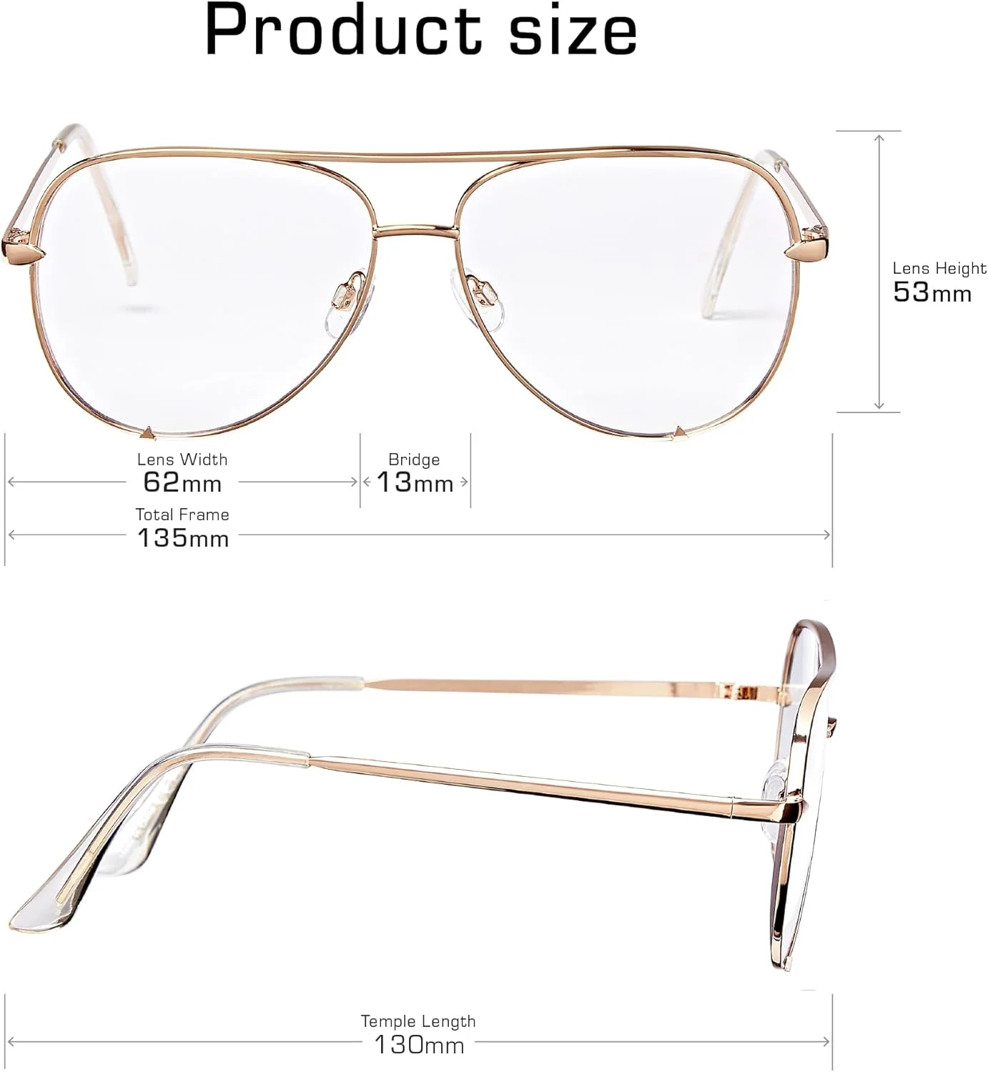 عینک خلبانی فشن Mad Shade برای آقایان و بانوان، فریم فلزی طلایی کلاسیک و مدرن، لنزهای شفاف، عینک سبک و بادوام