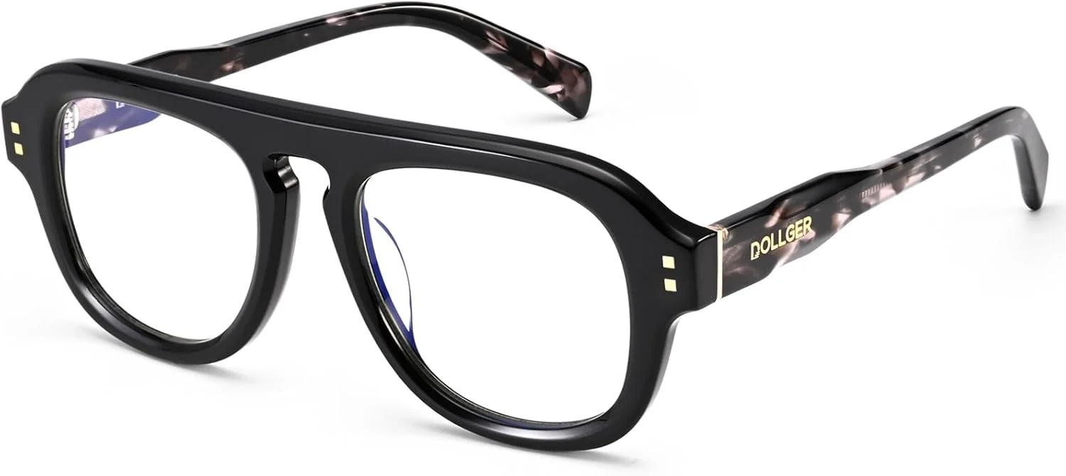 عینک مردانه Dollger با فریم استات، مسدود کننده نور آبی، طرح بیضی رترو مدل D1E240403