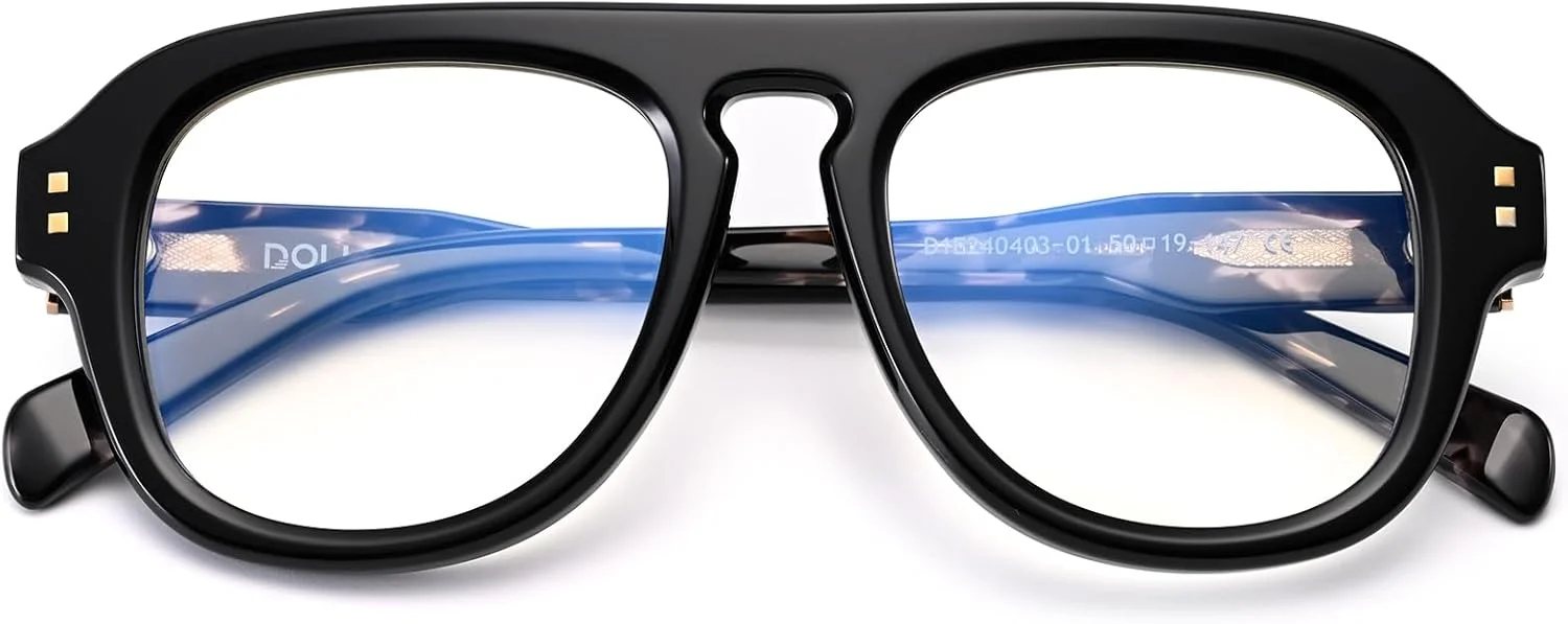 عینک مردانه Dollger با فریم استات، مسدود کننده نور آبی، طرح بیضی رترو مدل D1E240403