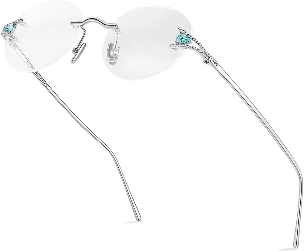 فریم عینک مردانه FONEX نقره استرلینگ S925، عینک طبی بدون فریم با نگین زیرکون