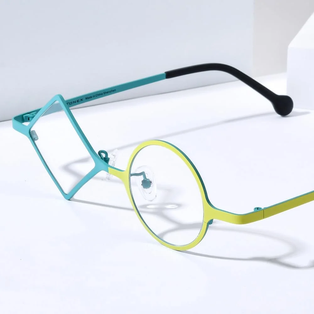 فریم عینک طبی تیتانیومی رنگارنگ FONEX مردانه گرد چپ و مربعی راست زنانه مدل F85747