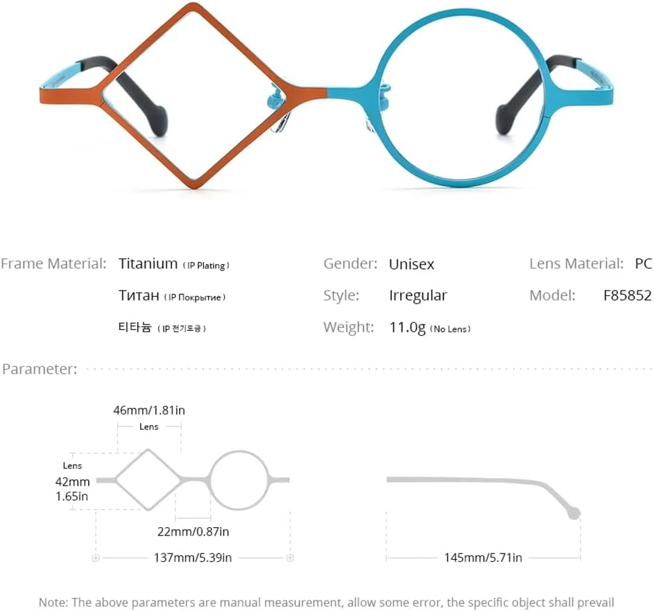 فریم عینک طبی تیتانیومی رنگارنگ FONEX مردانه گرد چپ و مربعی راست زنانه مدل F85747