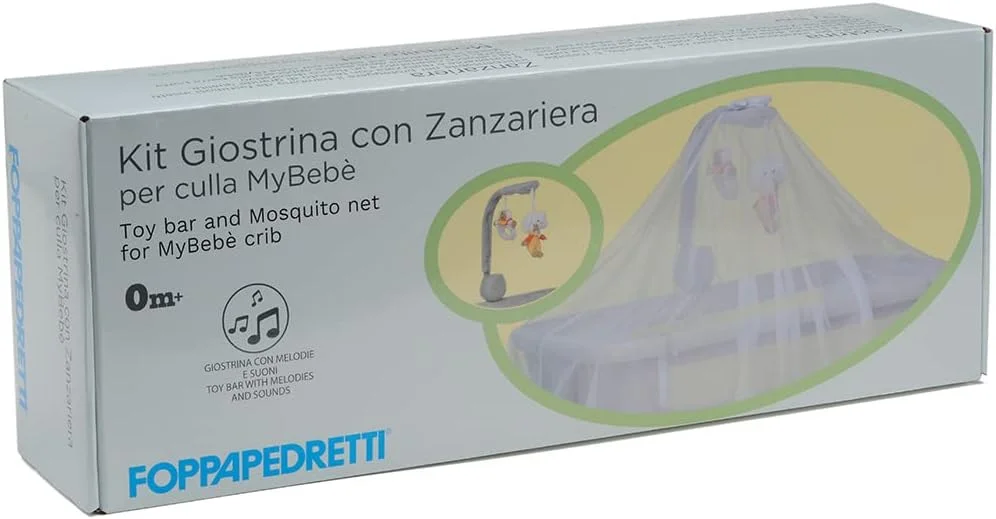 پشه بند و آویز تخت کودک Foppapedretti - سایبان محافظ با اسباب بازی های آویز ظریف، پارچه تنفسی، نصب آسان و طراحی زیبا برای آسایش نوزاد