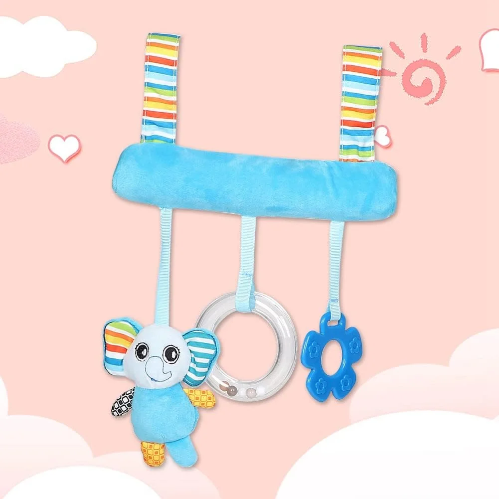 آویز تخت خواب نرم و دوست داشتنی با دستگاه پخش موسیقی داخلی برای نوزاد، جنس پنبه PP، صورتی/زرد/مشکی/آبی، مناسب برای کالسکه/تخت، 1 عدد (آبی)