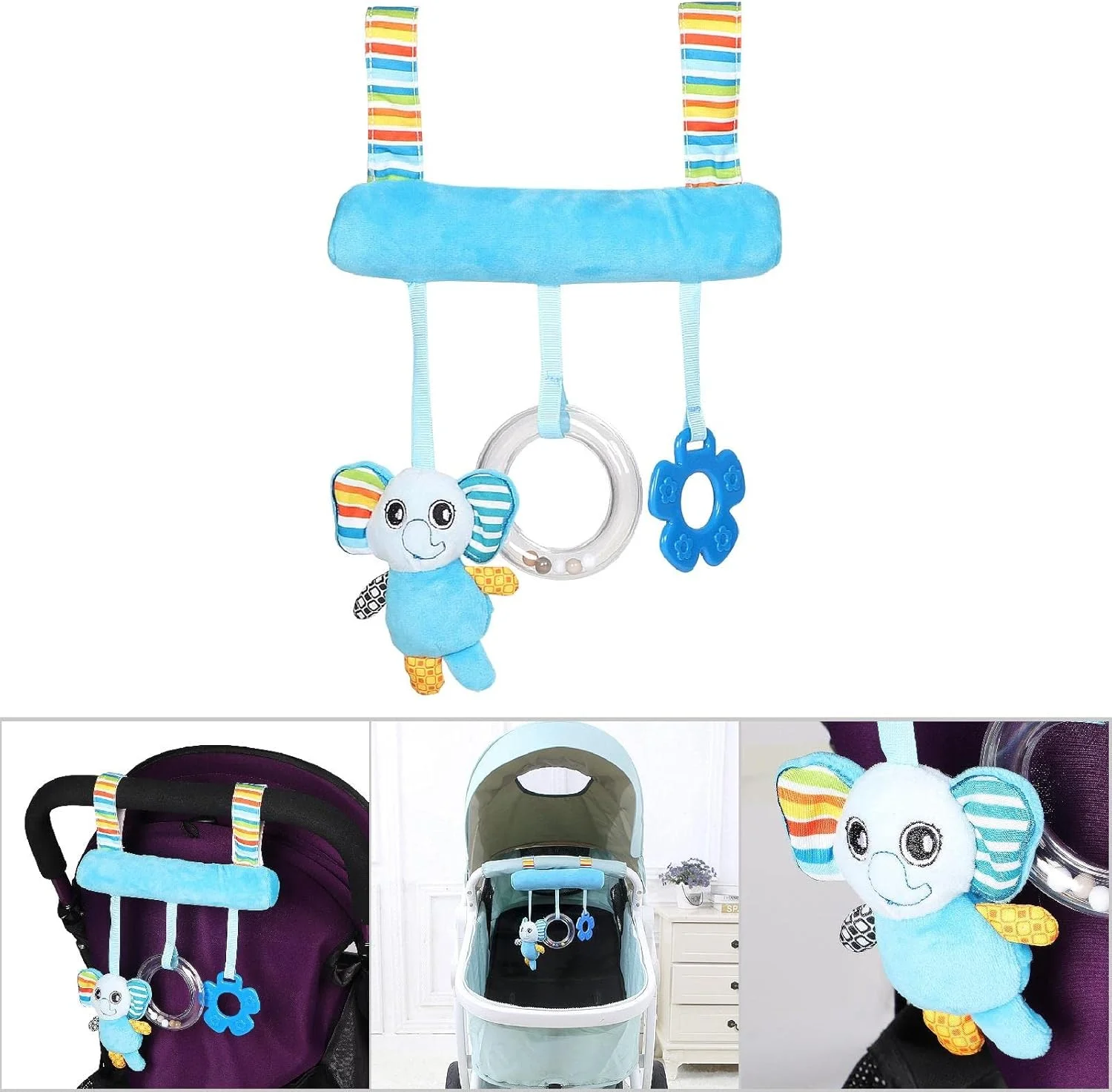 آویز تخت خواب نرم و دوست داشتنی با دستگاه پخش موسیقی داخلی برای نوزاد، جنس پنبه PP، صورتی/زرد/مشکی/آبی، مناسب برای کالسکه/تخت، 1 عدد (آبی)