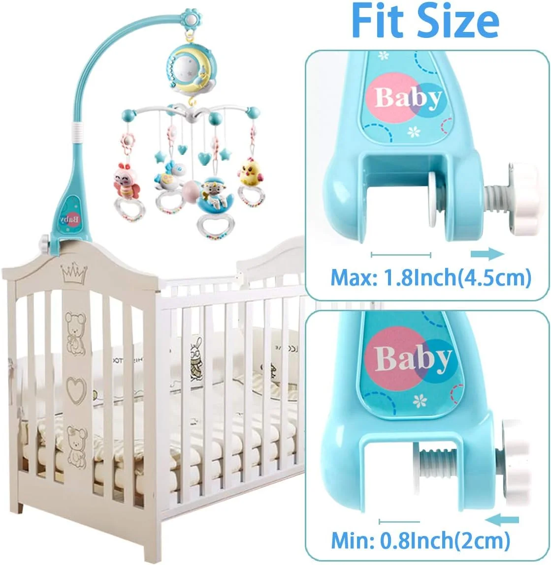 موبایل تخت نوزاد مینی تودو با قابلیت پخش موسیقی، چراغ‌های پروژکتور و جغجغه، جعبه موسیقی کنترل از راه دور برای خواب نوزاد پسر و دختر