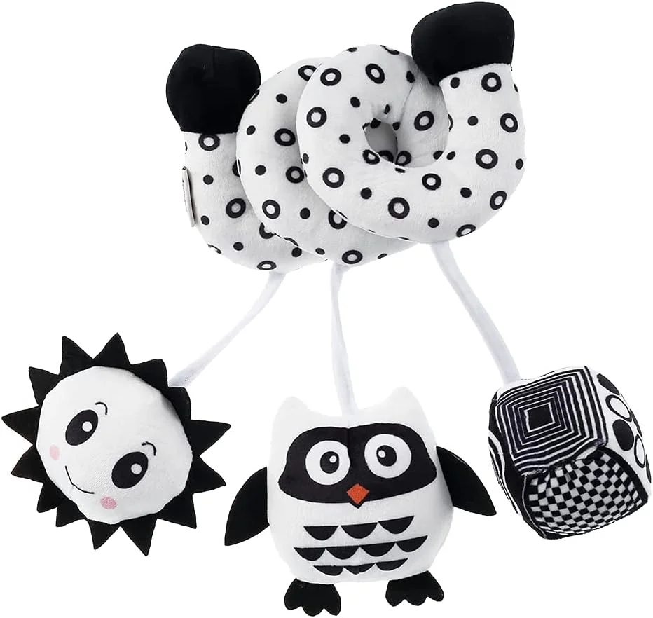 آویز اسباب بازی مارپیچی فعالیت کودک کیوهوم با زنگوله، اسباب بازی آموزشی پولیشی نرم و ایمن برای تحریک حواس کودک برای تخت نوزاد، کالسکه و صندلی ماشین (جغد)