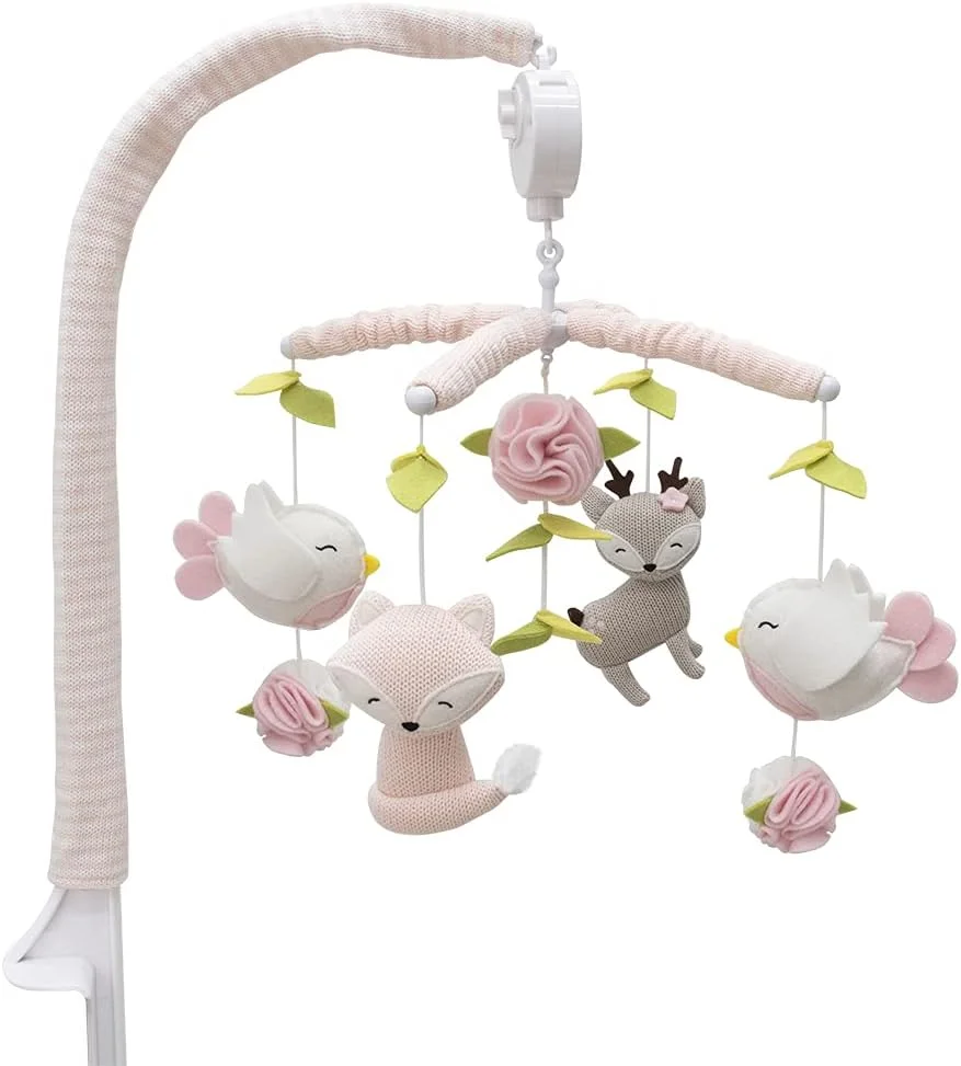 آویز موزیکال تخت نوزاد طرح پرندگان آوا Living Textiles | اسباب بازی تخت، شخصیت های بافتنی جنگلی، دکور اتاق کودک، آرامش بخش با 12 لالایی، اسباب بازی ضروری و عالی برای نوزادان پسر و دختر