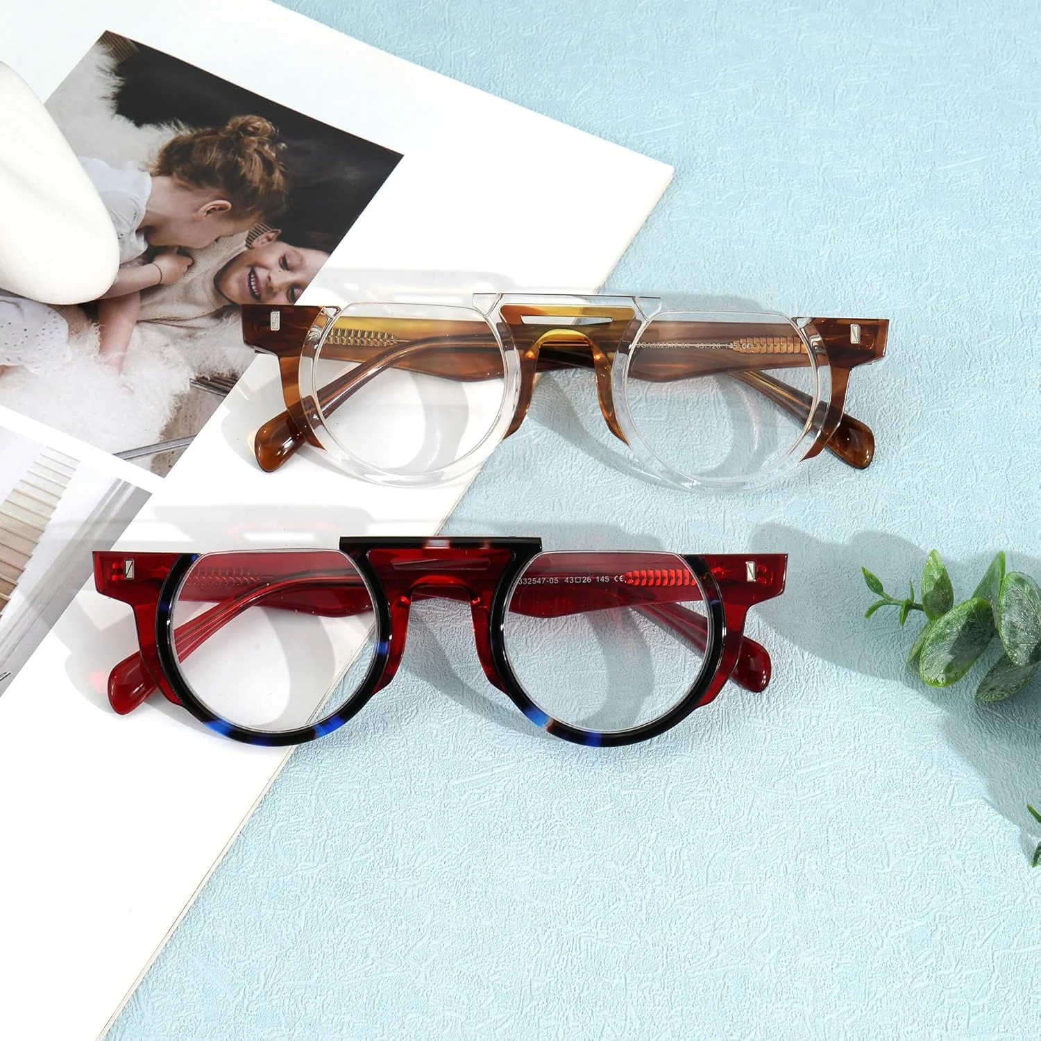 عینک‌های گرد نیمه فریم کلاسیک Zeelool با لنزهای شفاف بدون نسخه برای مردان ZJGA332547