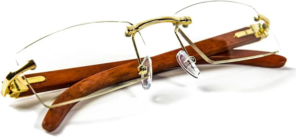 عینک فریم طلایی طرح چوب بدون فریم، لنز شفاف، سبک رترو و فشن هیپ هاپ مردانه عینک فریم طلایی طرح چوب بدون فریم، لنز شفاف، سبک رترو و فشن هیپ هاپ مردانه