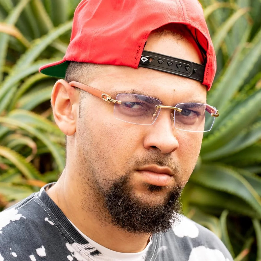 عینک فریم طلایی طرح چوب بدون فریم، لنز شفاف، سبک رترو و فشن هیپ هاپ مردانه